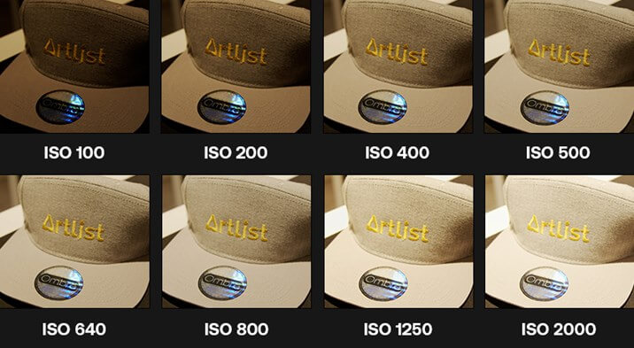 images of a hat with different camera isos