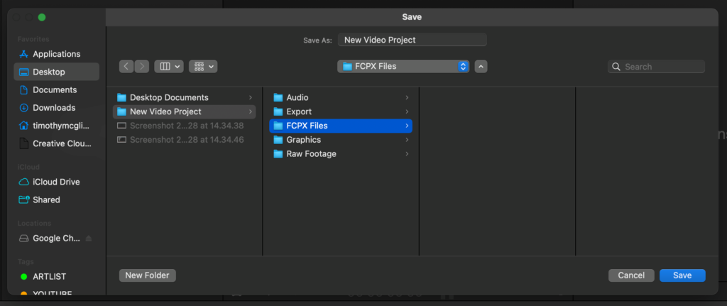 how to save a final cut pro project