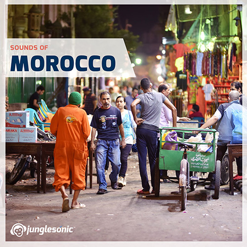 Cover art for Sounds of Morocco sound effects pack showing a street scene in Morocco
