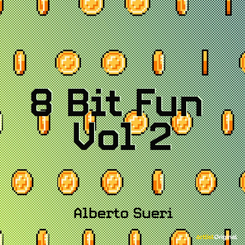 Cover art for 8 Bit Fun Vol 2 Sound Effects pack featuring video game coin icons