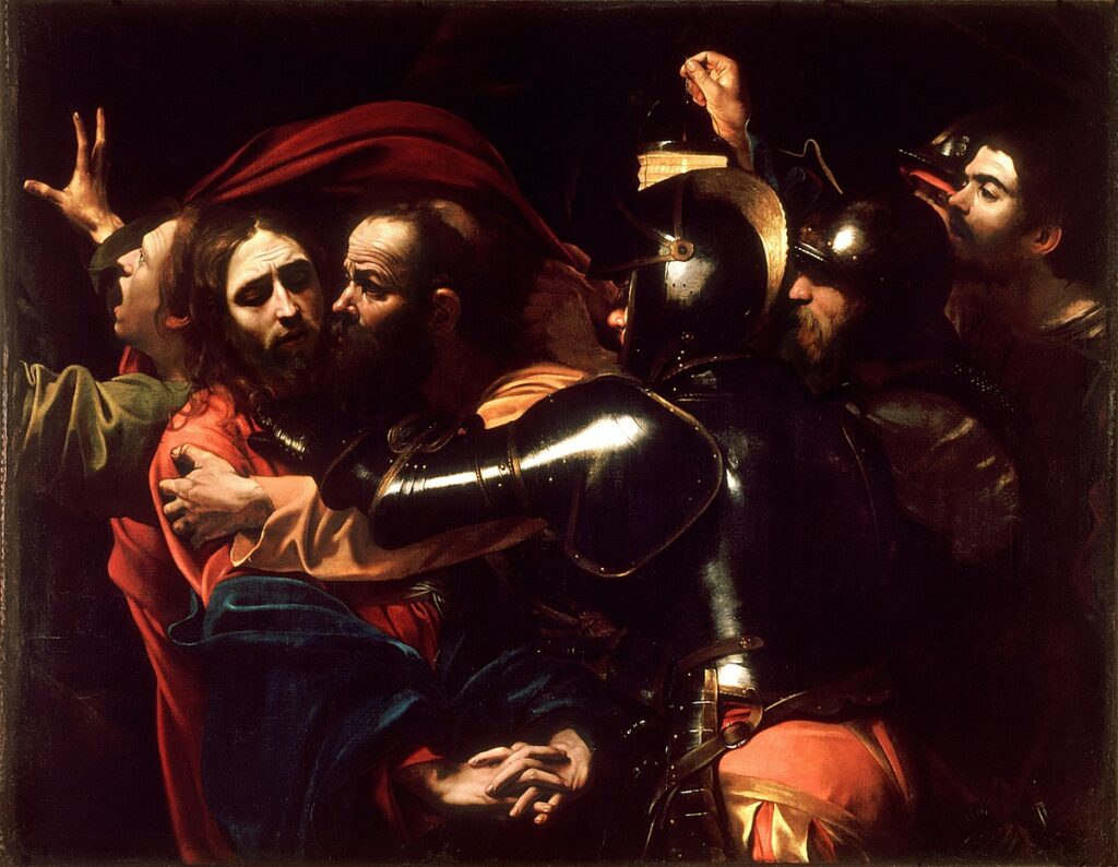 Chiaroscuro technique in painting. Caravaggio, The Taking of Christ