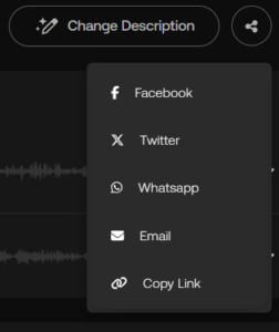 The Artboards sharing user interface, offering options to share via social media, email or copying the link