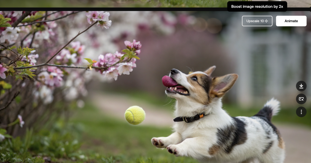 Using the Artlist AI video generator, you can easily upscale with the button on the right of your generated image to double your resolution.